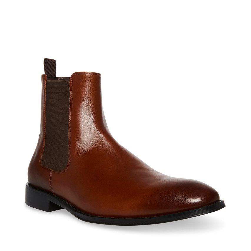 Dark Brown Steve Madden Adamo Leather Men's Chelsea Boots | PH 3054DOE